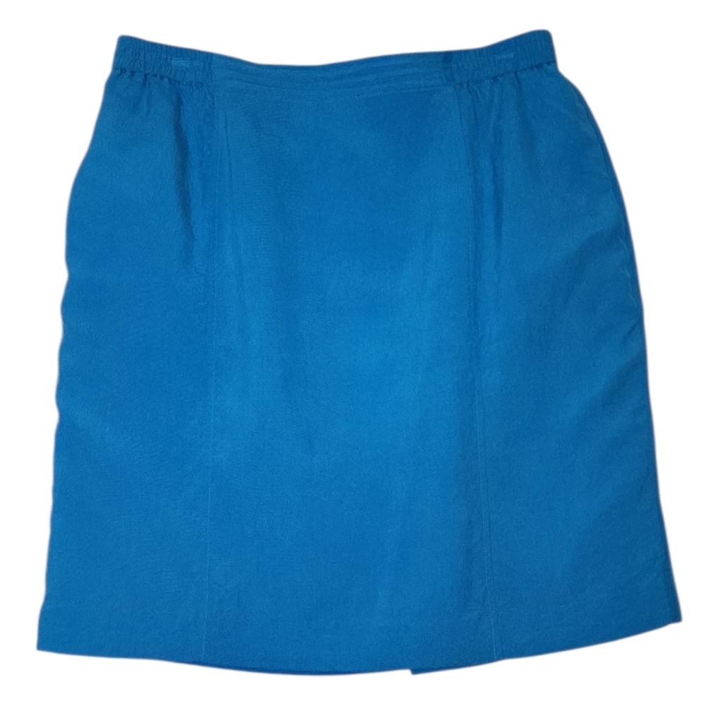 Norton McNaughton Skirt Womens Size 14P 14 Petite Blue 100% Silk Mini Pencil VTG